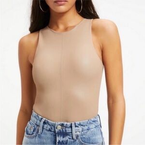Good American Faux Leather Bodysuit in Taupe size 2XL